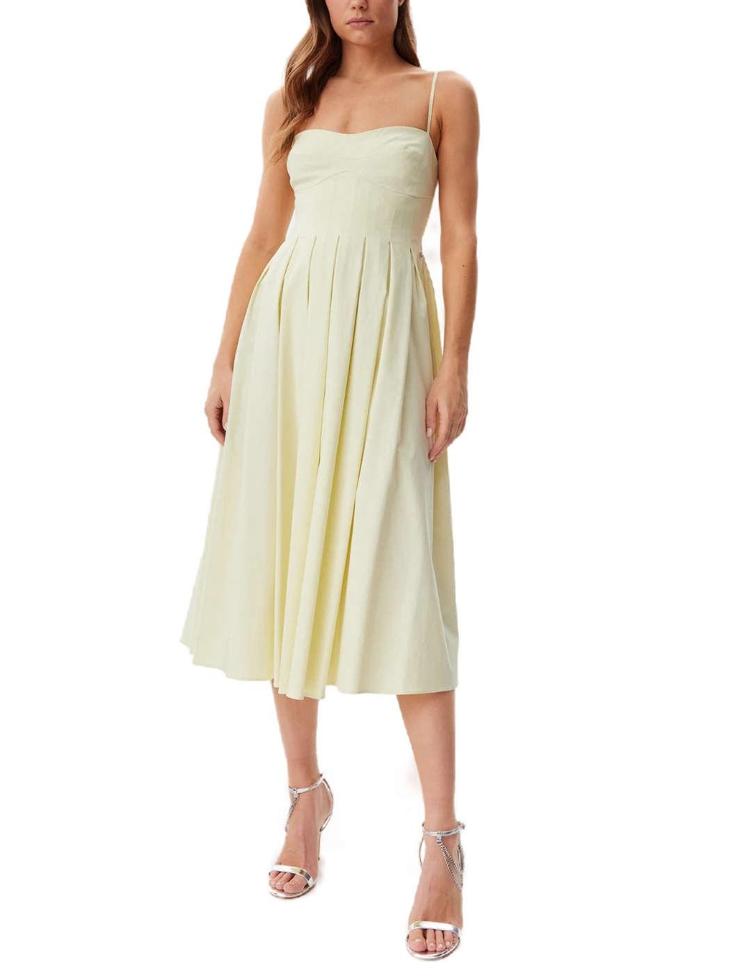 Vestido midi Guess Bria amarillo de tirantes para mujer