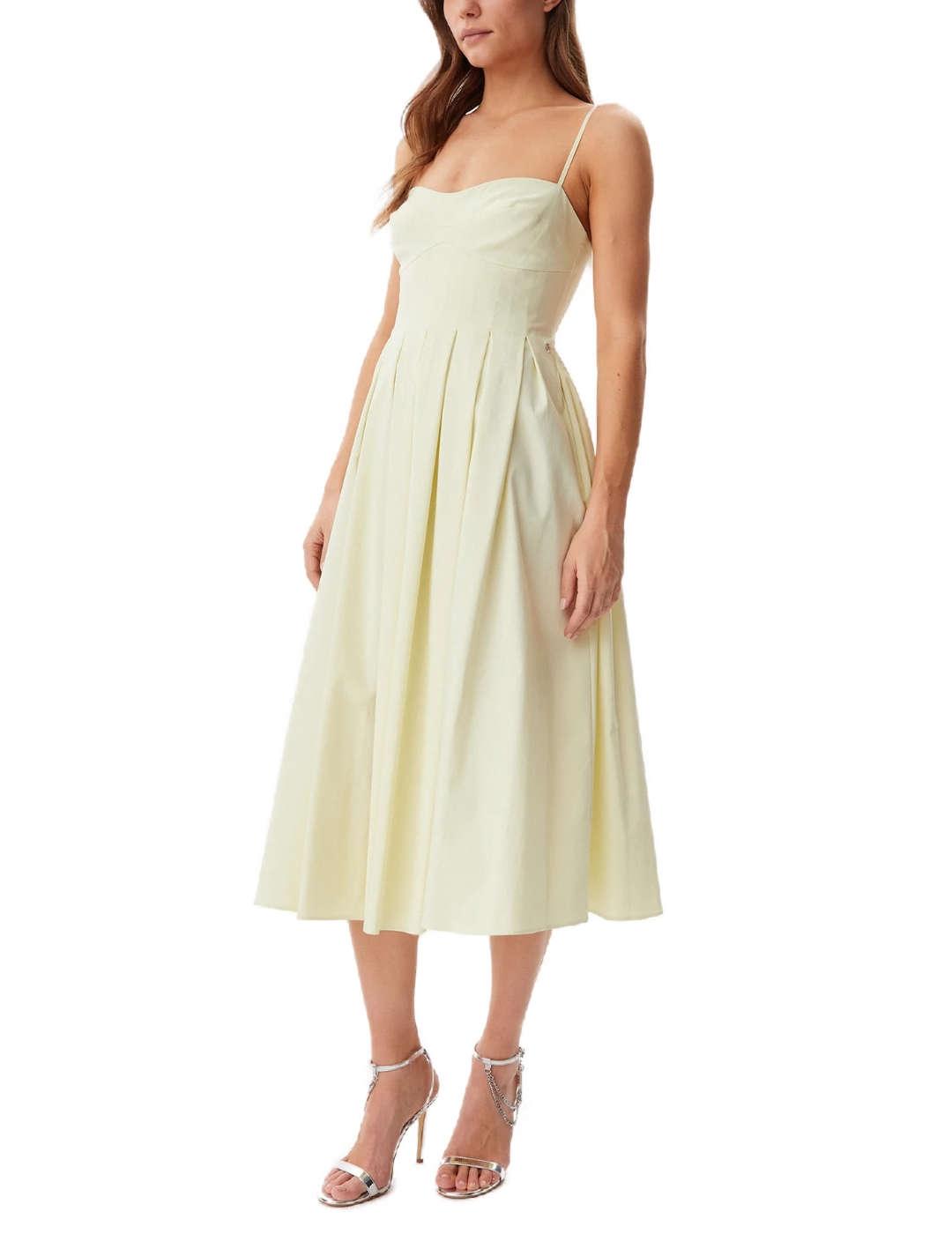 Vestido midi Guess Bria amarillo de tirantes para mujer