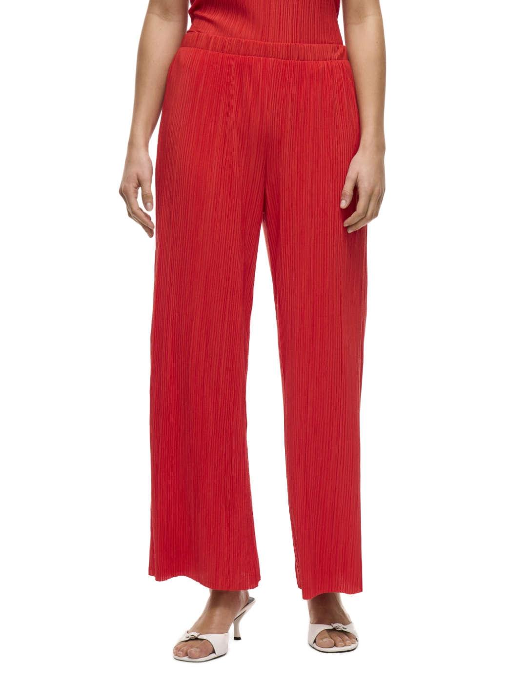 Pantalón Vila Lisa plisado rojo de tela regular para mujer