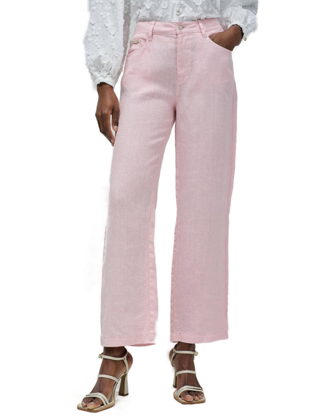 Pantalones Salsa Slim en lino rosa straight fit para mujer