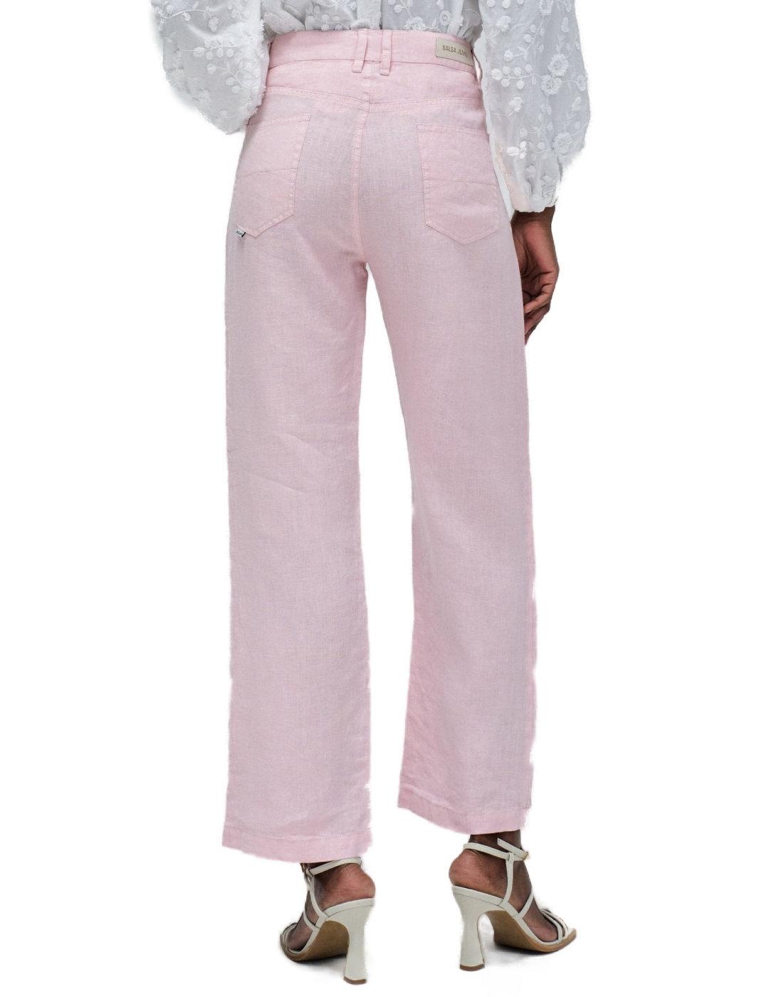 Pantalones Salsa Slim en lino rosa straight fit para mujer