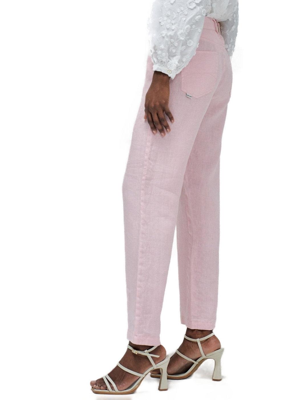 Pantalones Salsa Slim en lino rosa straight fit para mujer