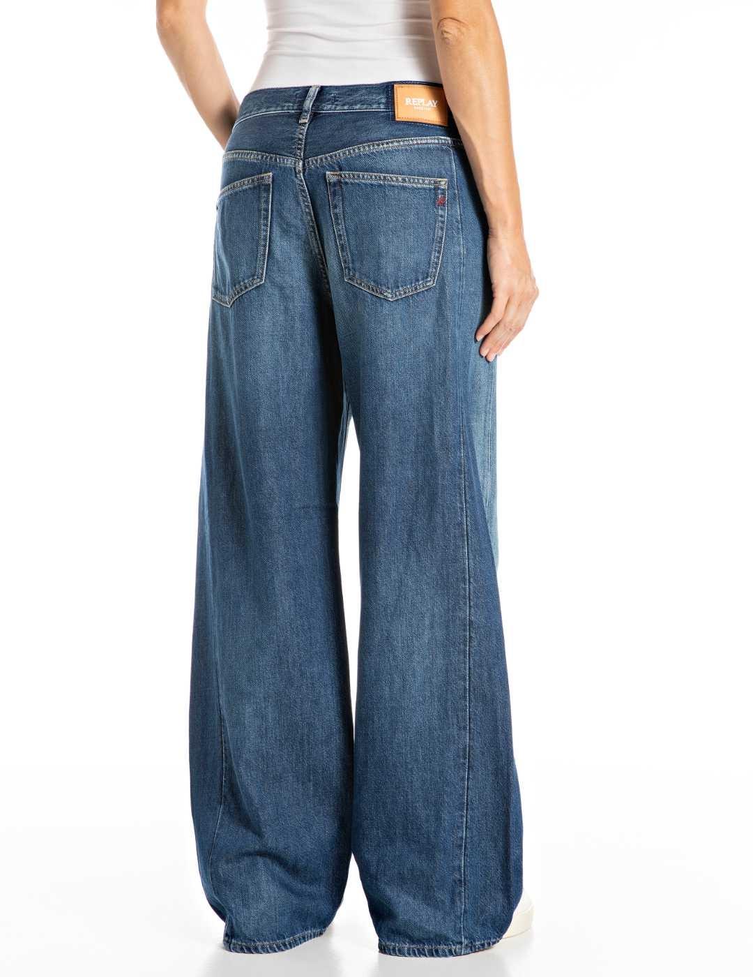 Pantalón vaquero Replay Narja azul medio wide para mujer