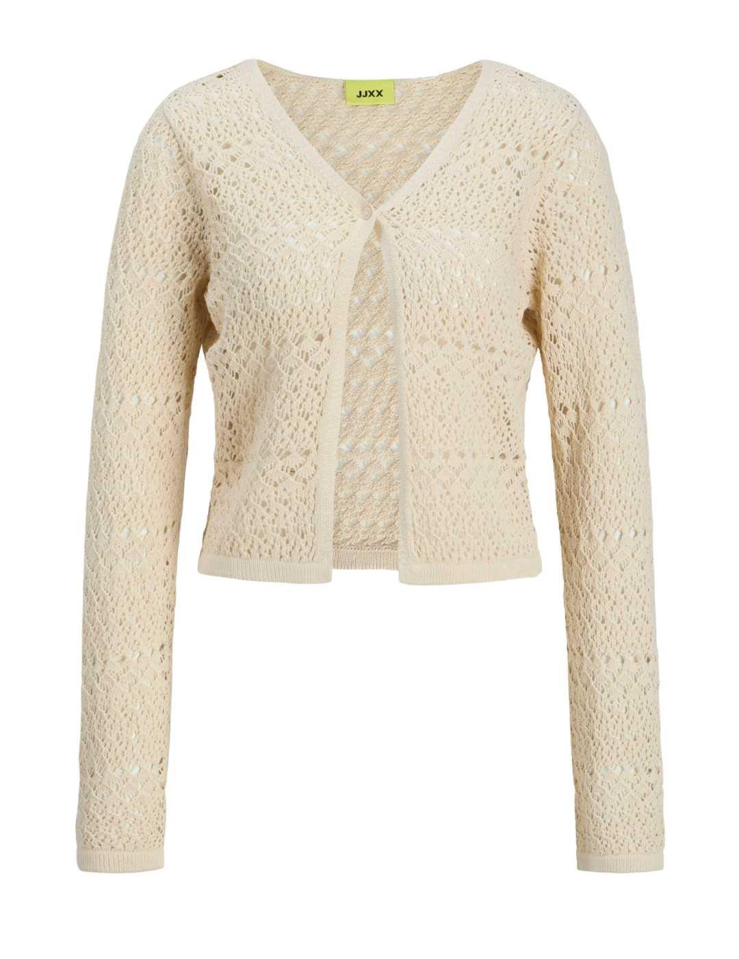 Cárdigan crop JJXX Sabrina beige troquelado para mujer