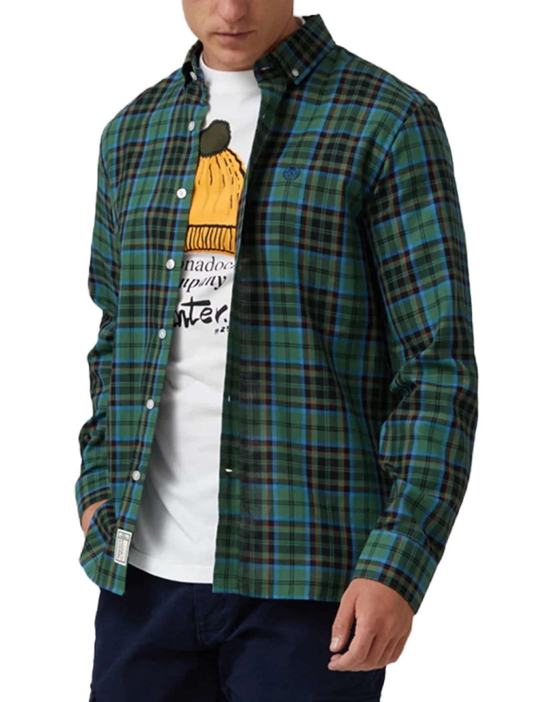 Camisa Altonadock cuadros en verdes con azul y negro hombre