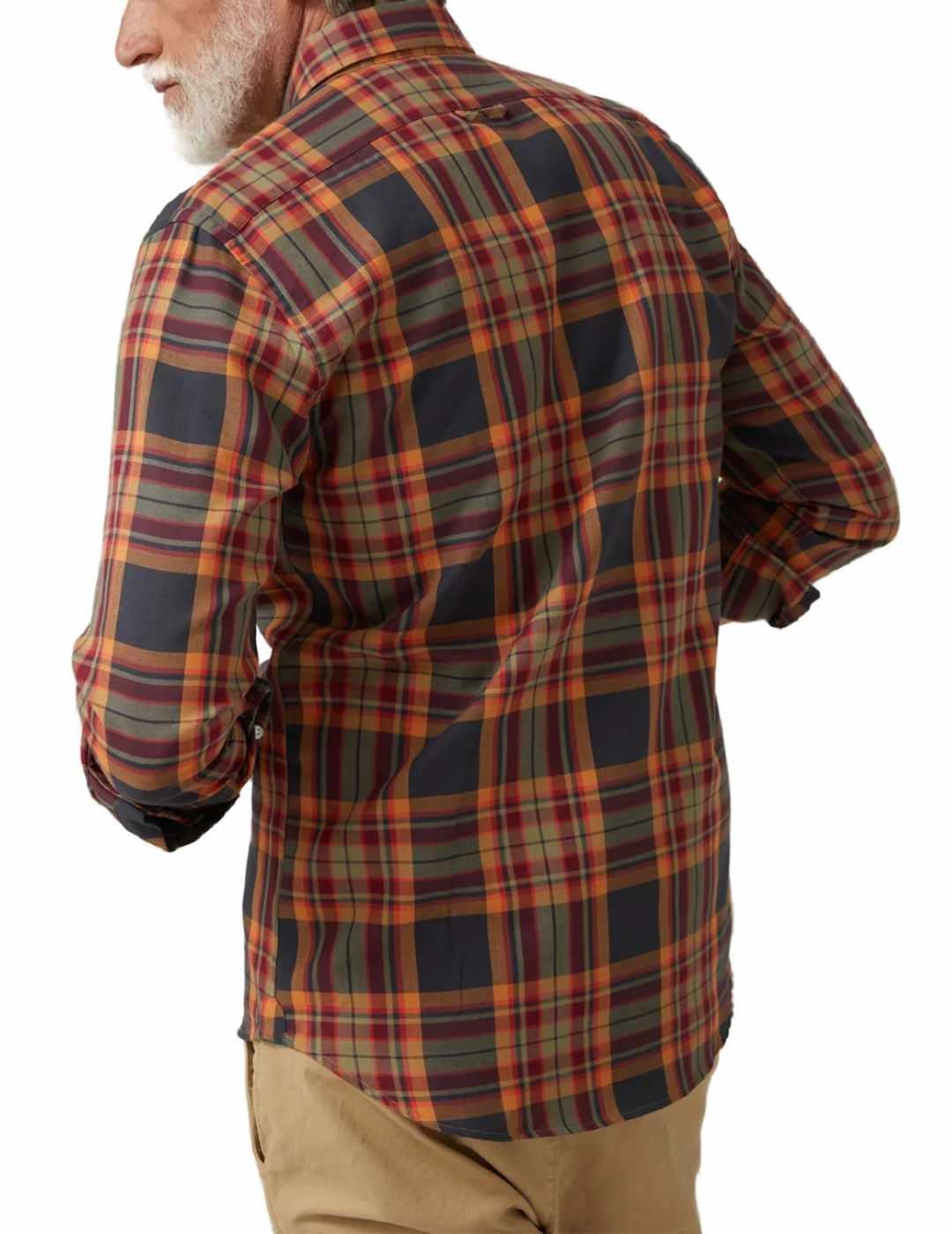 Camisa Altonadock naranja rojo y gris de cuadros para hombre
