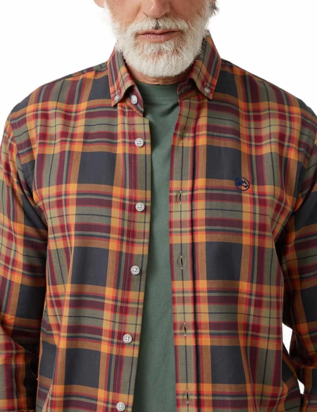 Camisa Altonadock naranja rojo y gris de cuadros para hombre