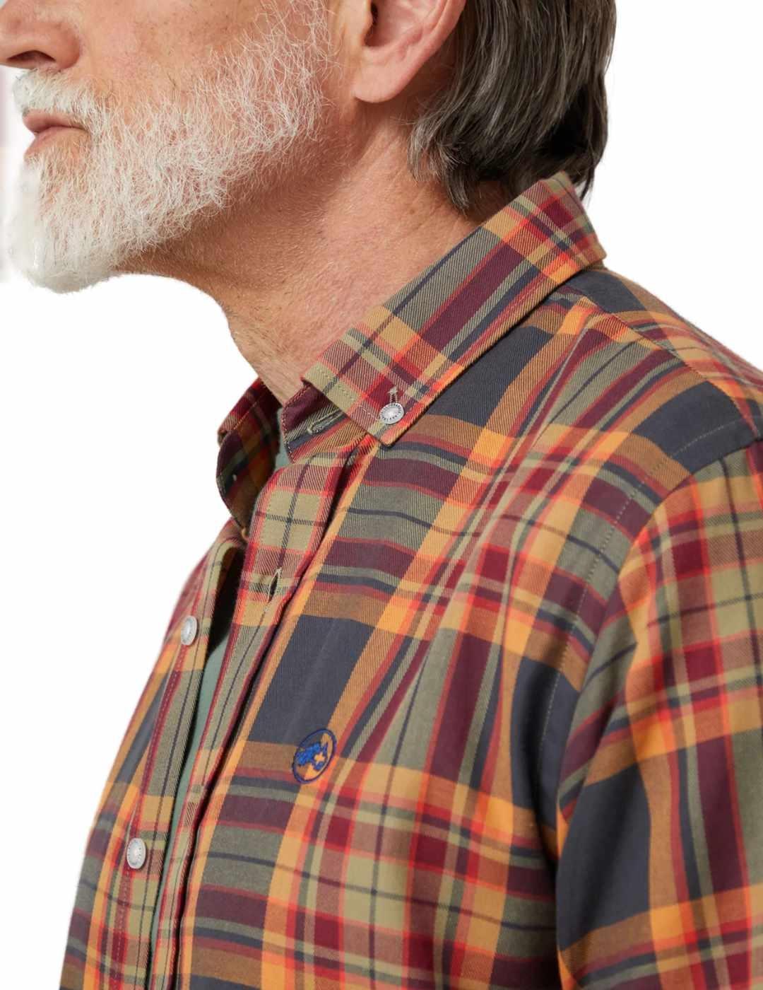 Camisa Altonadock naranja rojo y gris de cuadros para hombre