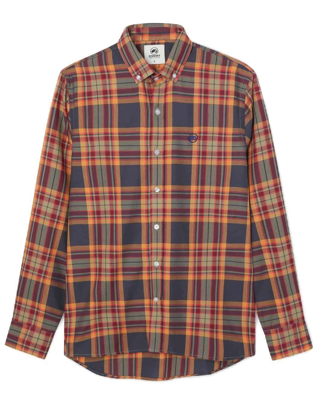Camisa Altonadock naranja rojo y gris de cuadros para hombre