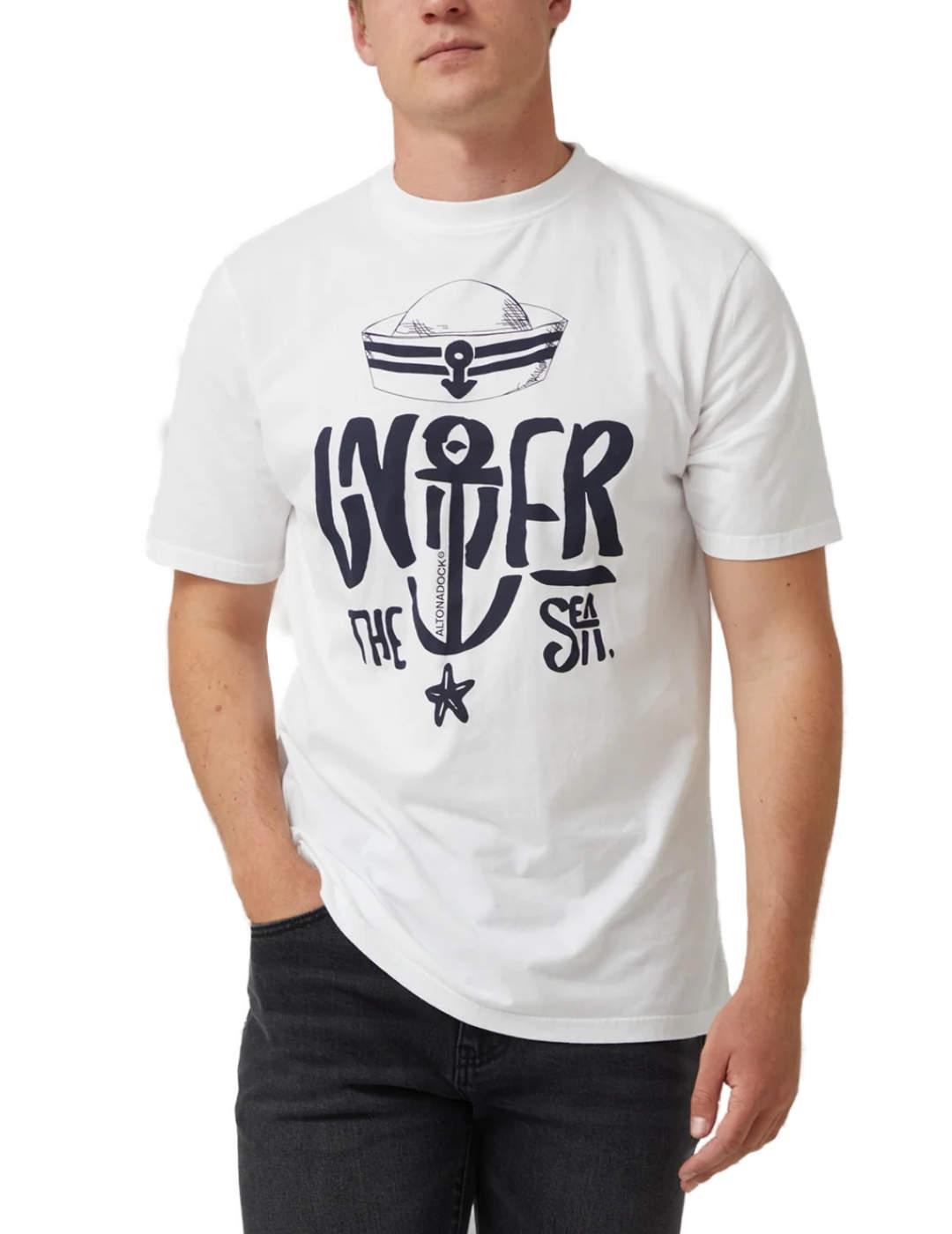 Camiseta Altonadock blanco dibujo marinero azul para hombre