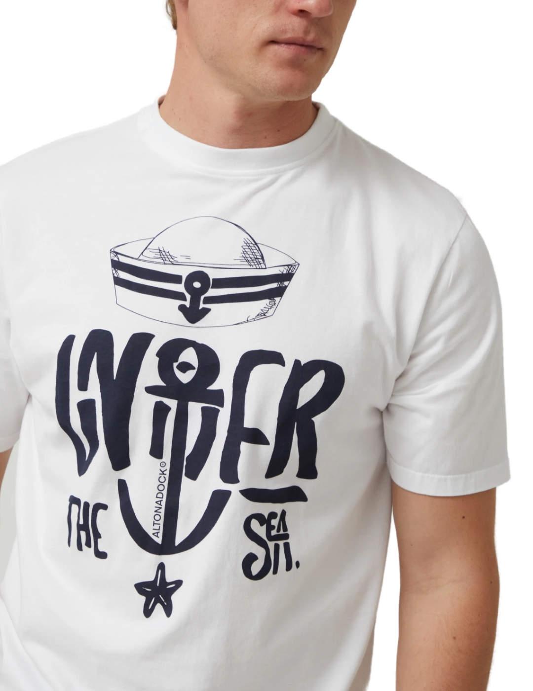 Camiseta Altonadock blanco dibujo marinero azul para hombre