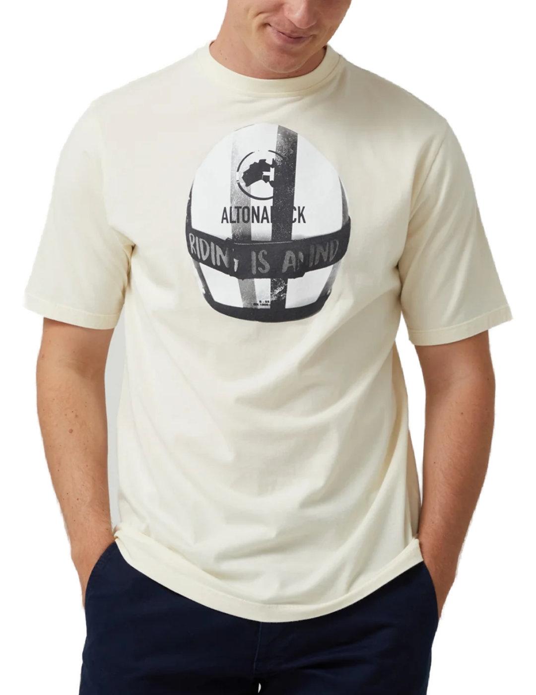 Camiseta Altonadock beige dibujo casco manga corta de hombre