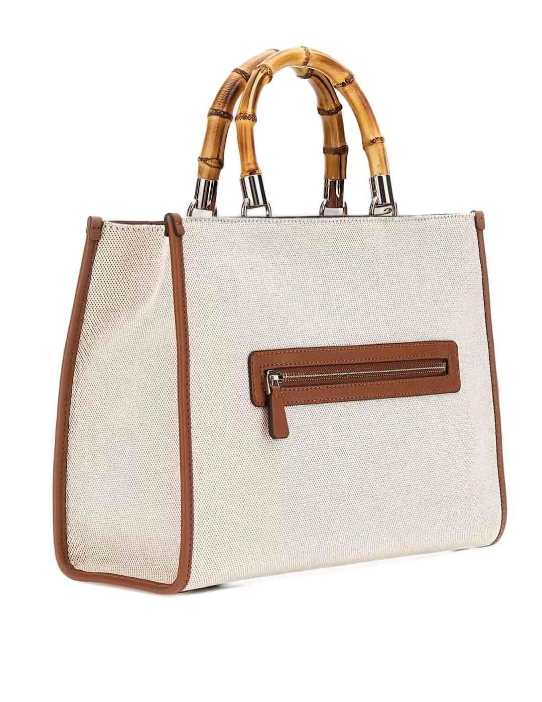 Bolso tote Guess Kerima beige y camel para mujer