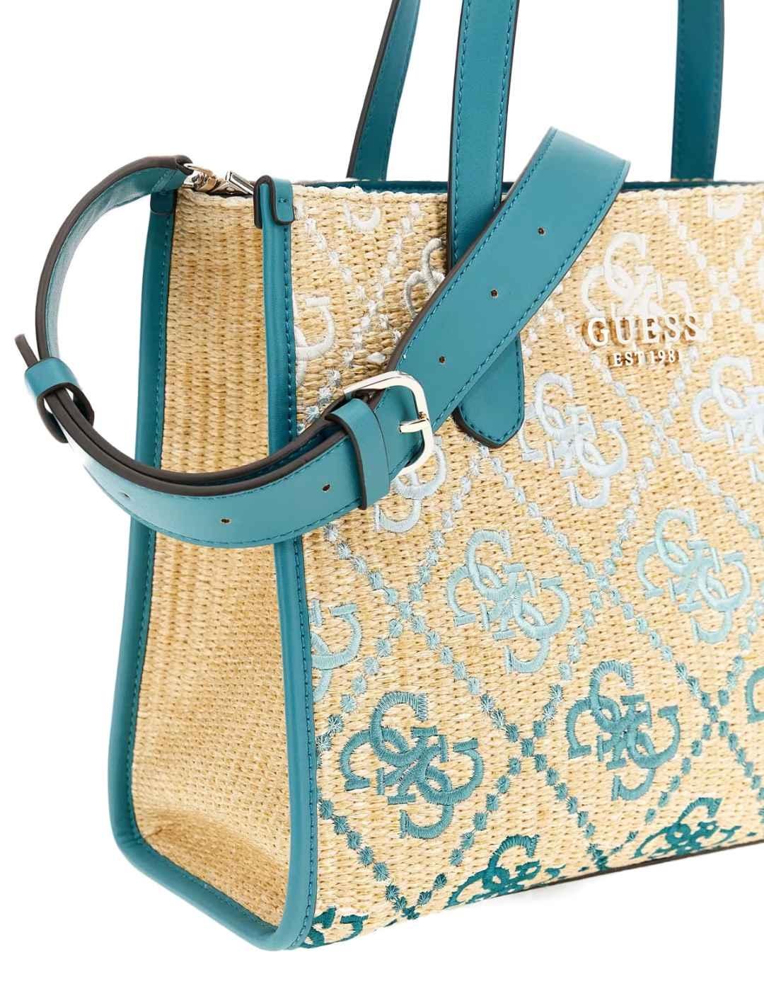 Bolso tote Guess Silvana turquesa logotipo para mujer