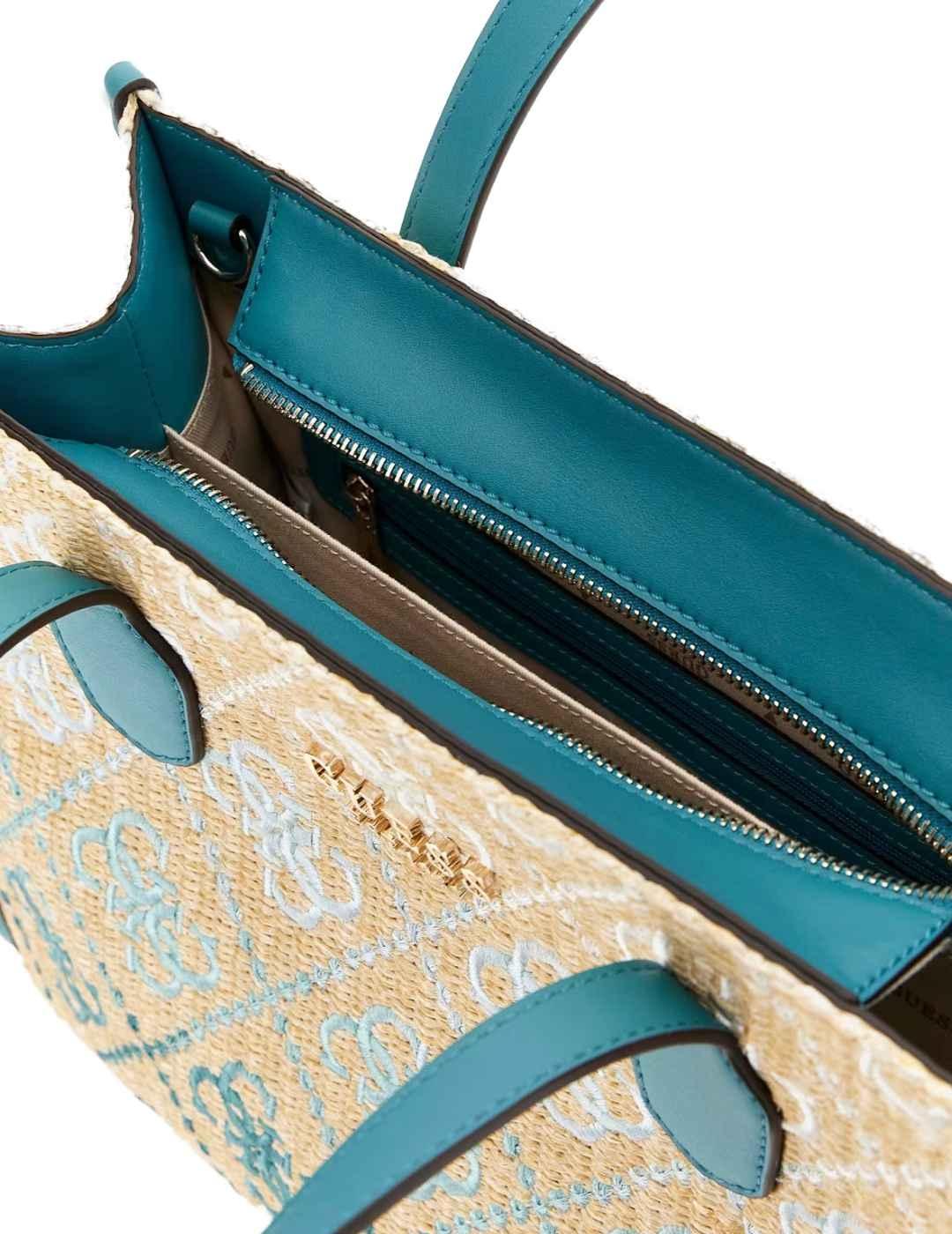 Bolso tote Guess Silvana turquesa logotipo para mujer