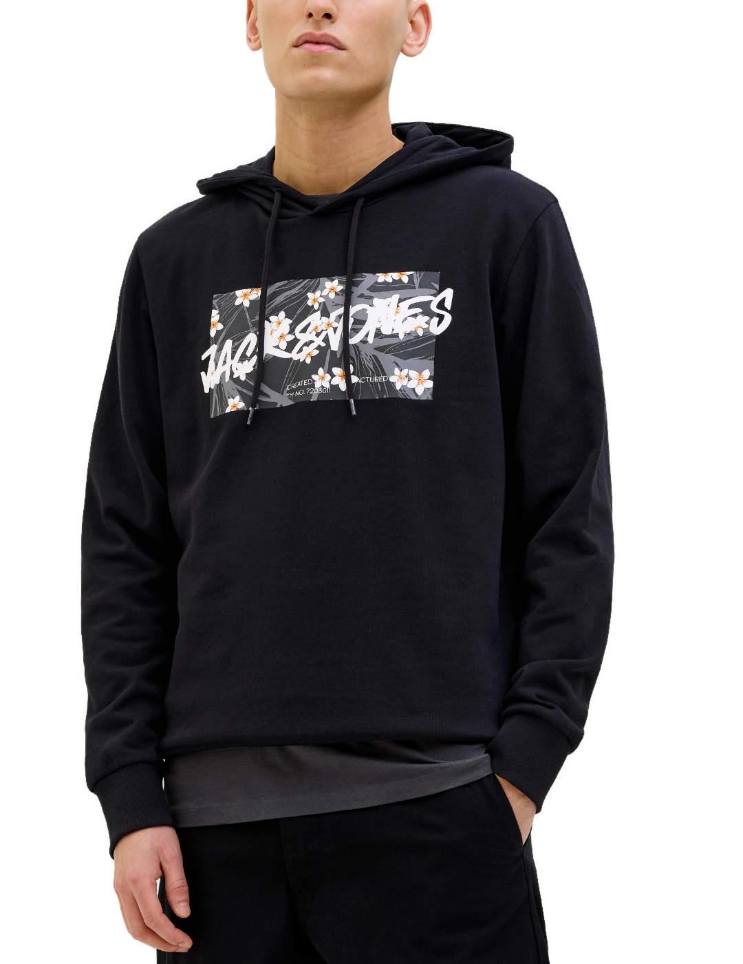 Sudadera Jack&Jones Hawaii negro con capucha para hombre