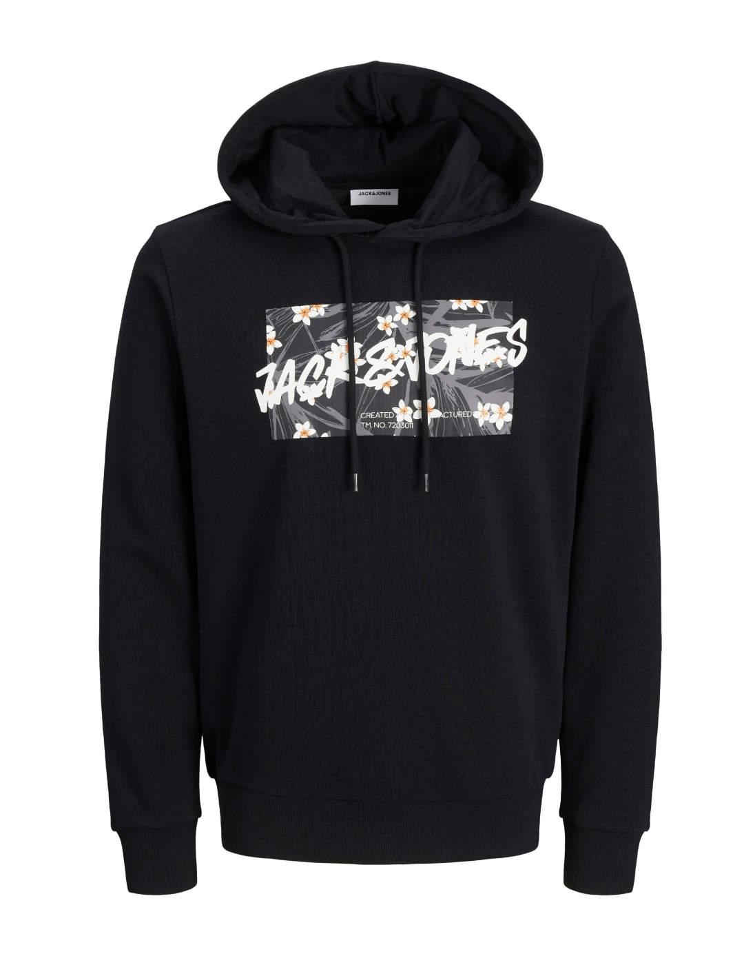 Sudadera Jack&Jones Hawaii negro con capucha para hombre
