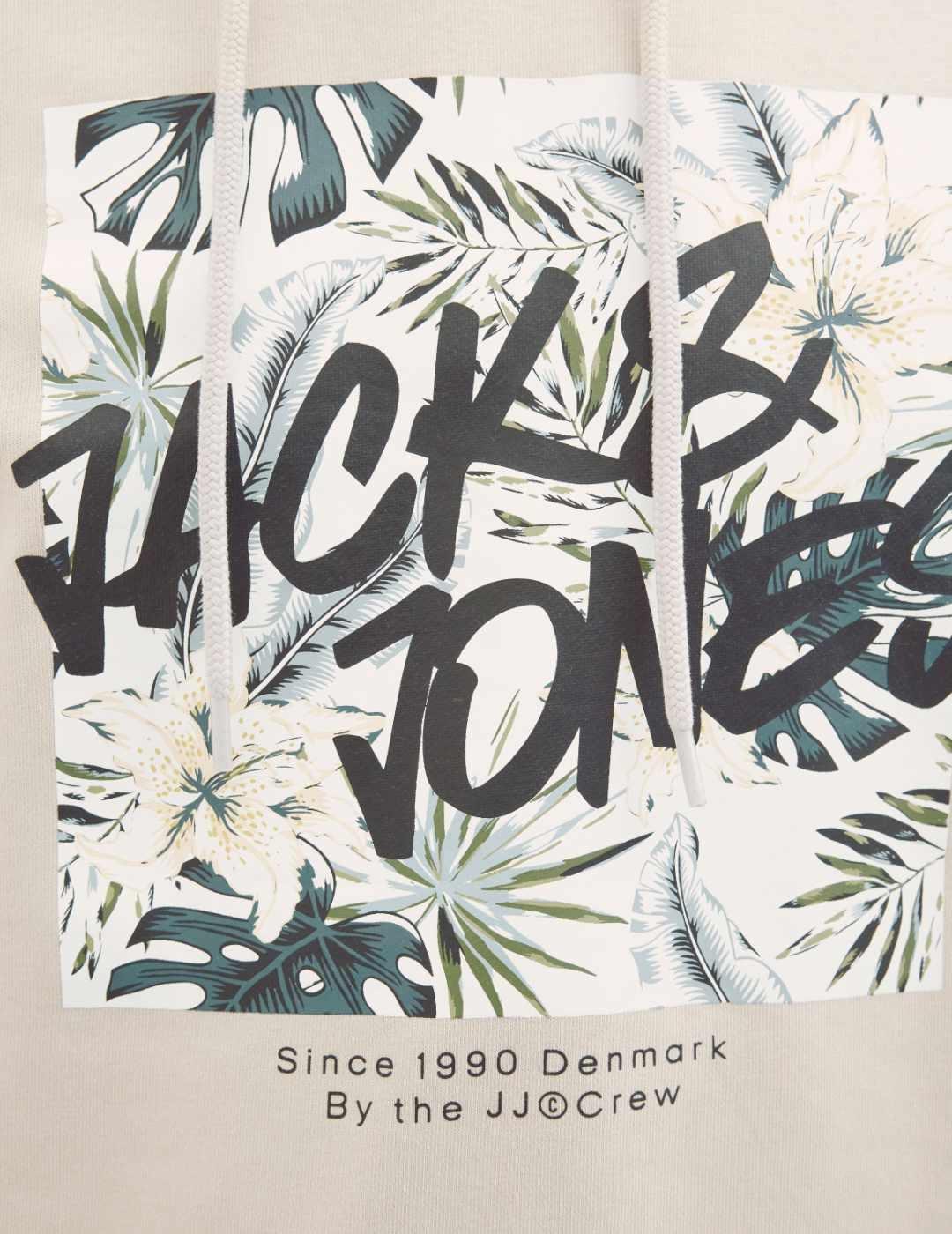 Sudadera Jack&Jones Hawaii beige con capucha para hombre