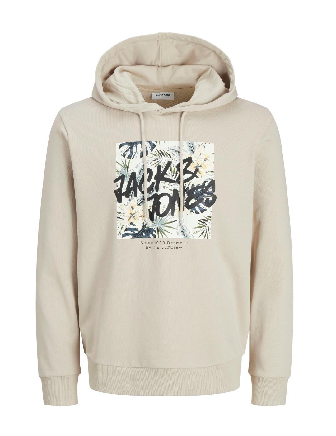 Sudadera Jack&Jones Hawaii beige con capucha para hombre