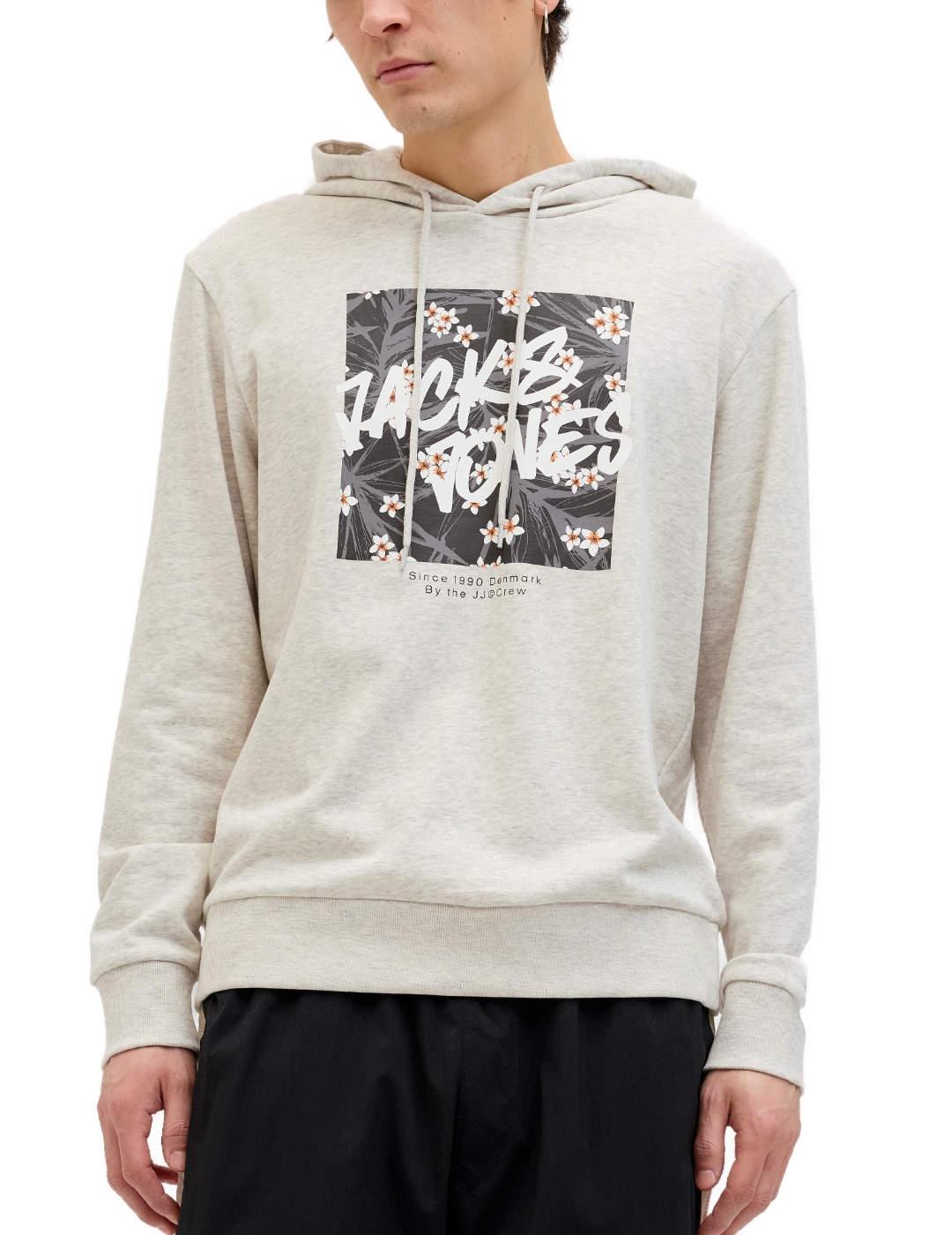 Sudadera Jack&Jones Hawaii gris con capucha para hombre
