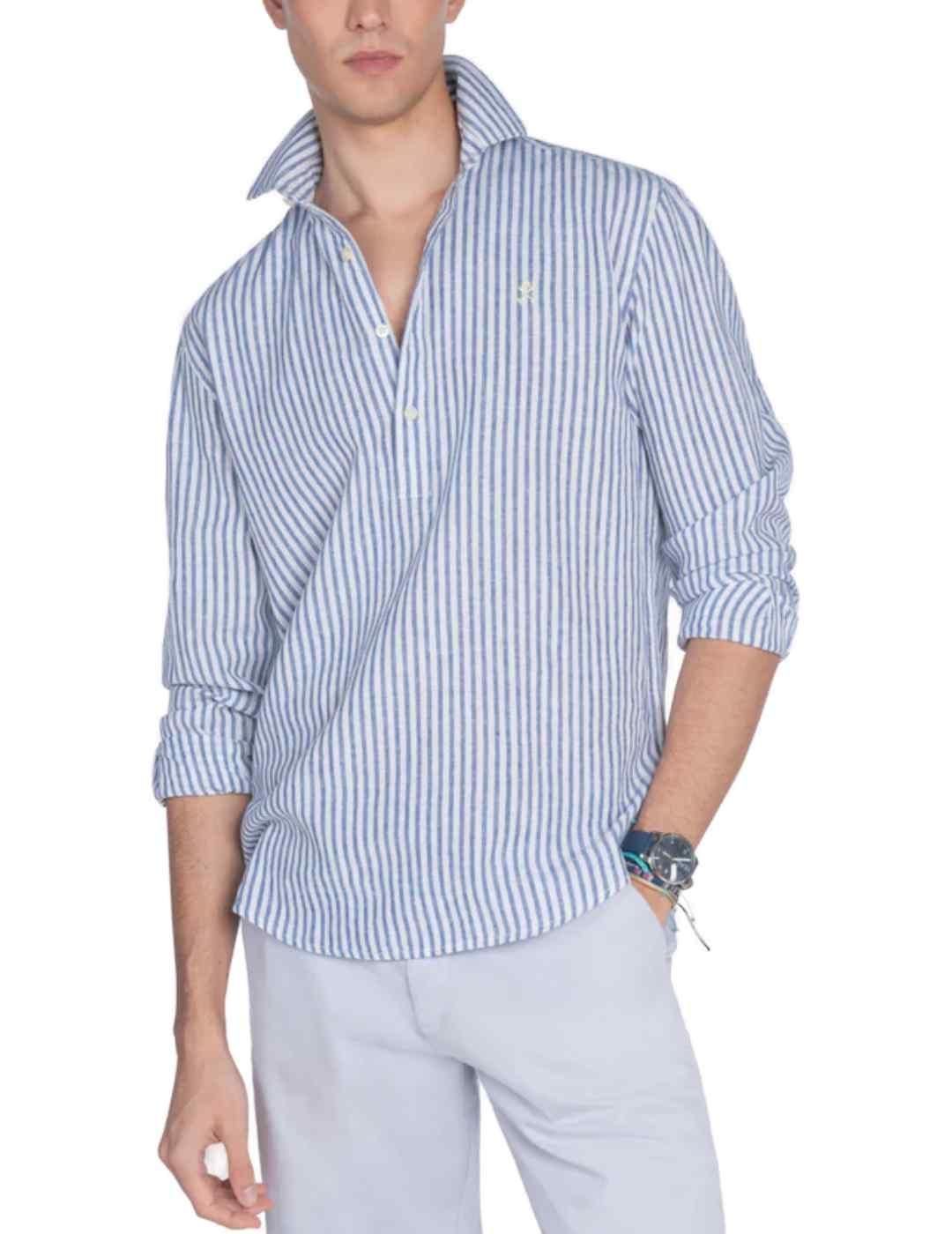 Camisa Harper & Neyer polera rayas azules de lino hombre