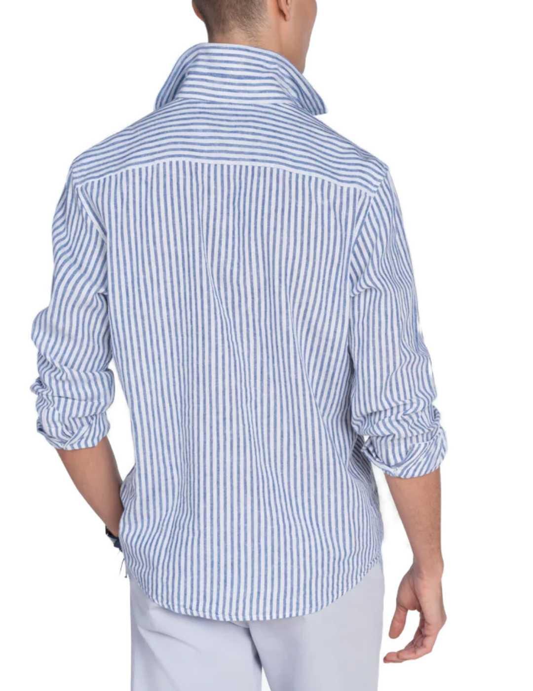 Camisa Harper & Neyer polera rayas azules de lino hombre