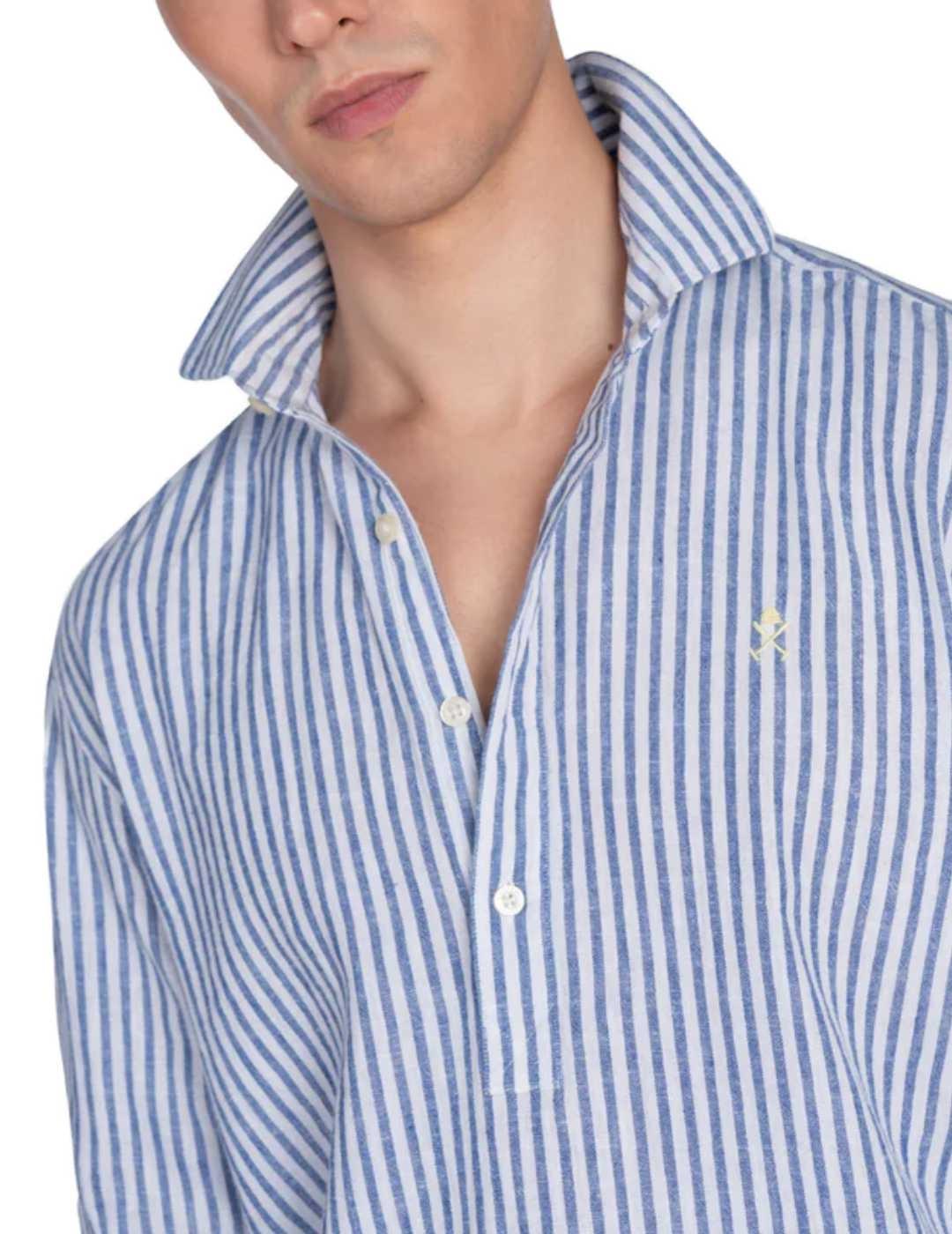 Camisa Harper & Neyer polera rayas azules de lino hombre