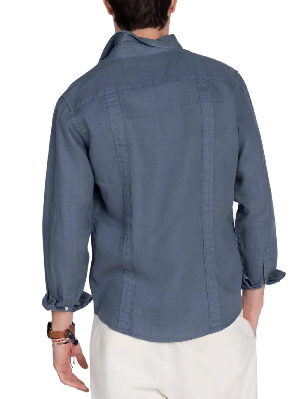 Camisa Harper & Neyer Guayabera azul de lino para hombre