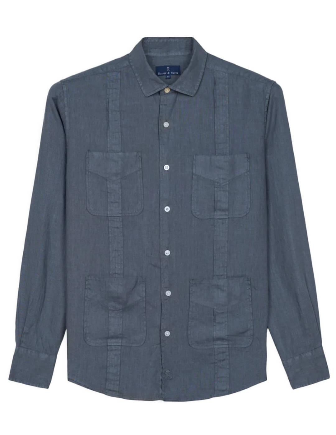 Camisa Harper & Neyer Guayabera azul de lino para hombre