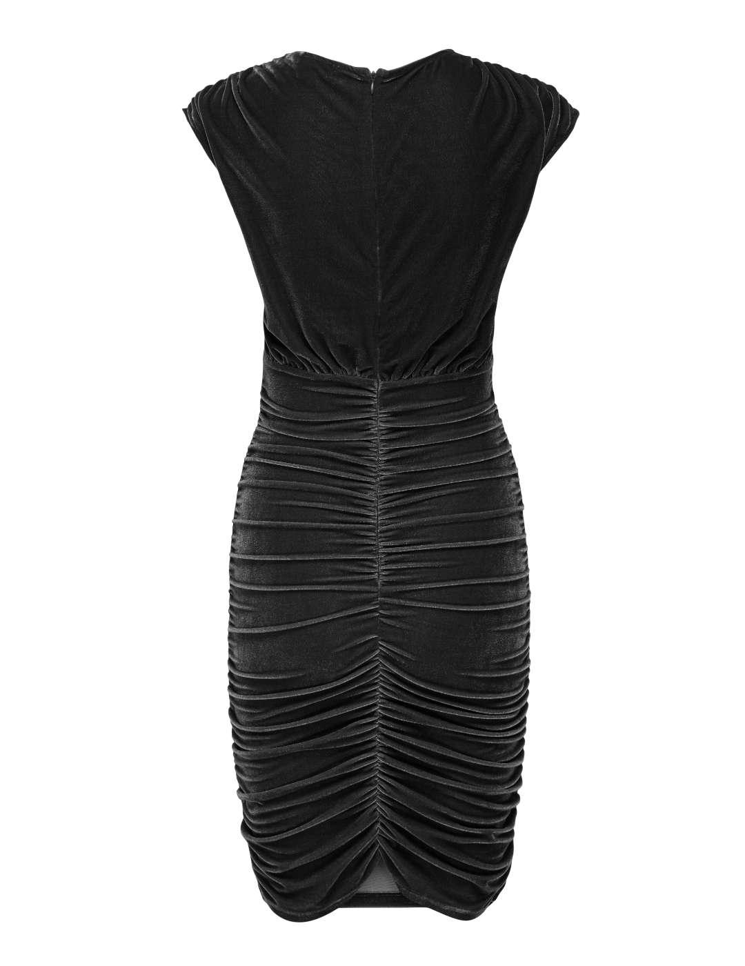 Vestido Only Fermo negro terciopelo midi fruncido de mujer
