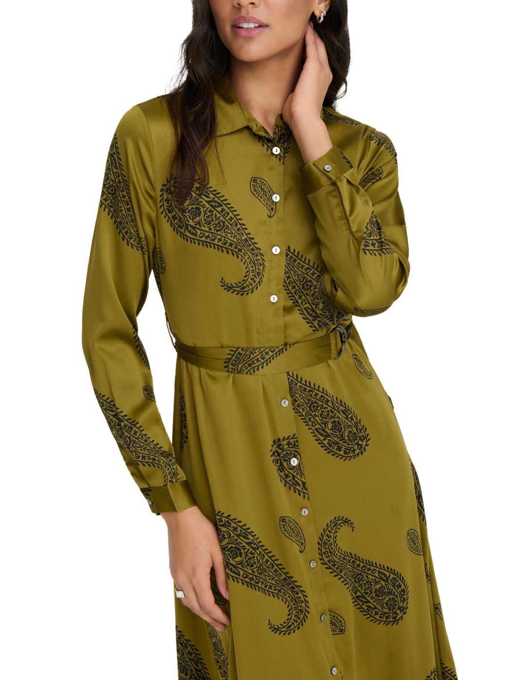 Vestido Only Jane verde y negro camisero y satinado de mujer