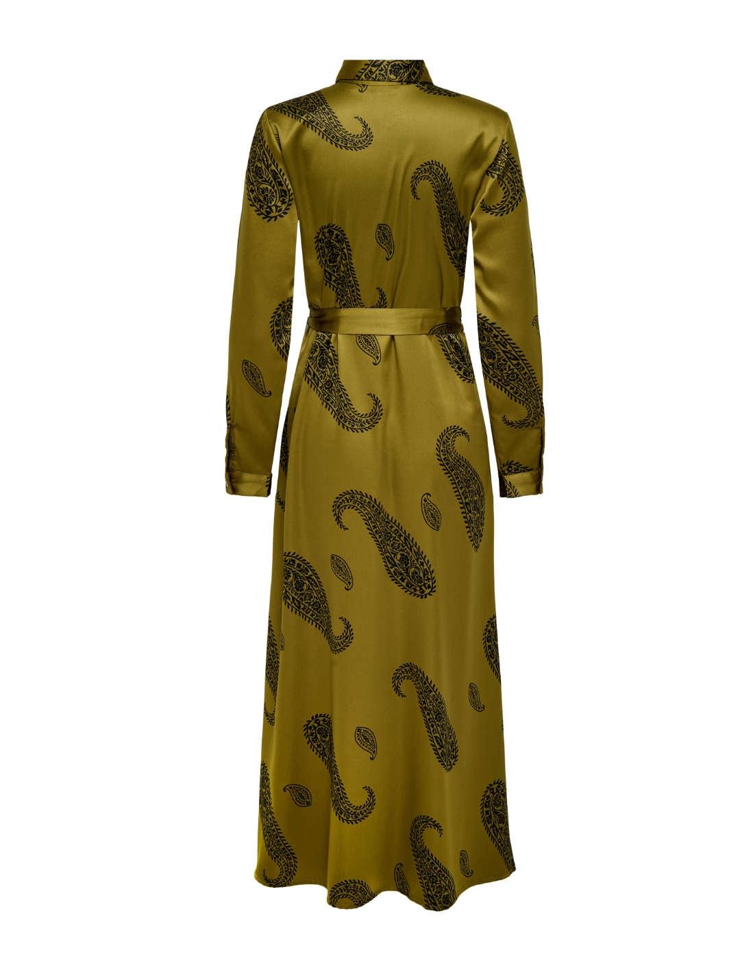 Vestido Only Jane verde y negro camisero y satinado de mujer