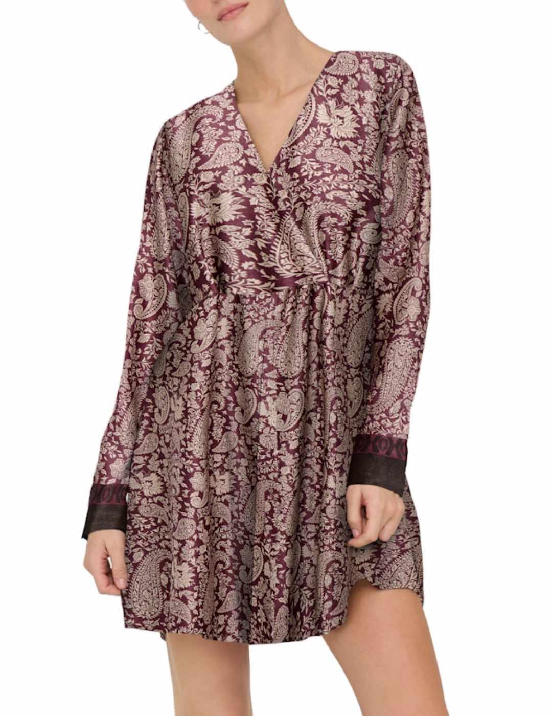 Vestido Only Jane burdeos y beige estampado para mujer