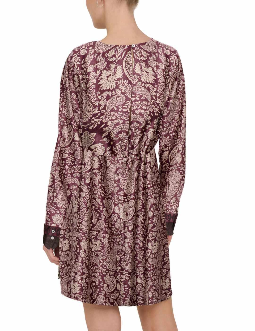 Vestido Only Jane burdeos y beige estampado para mujer