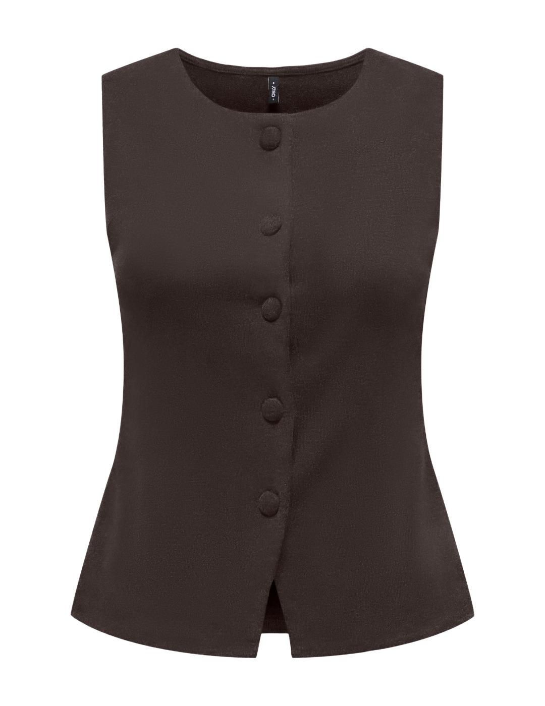 Chaleco Only Kaya chocolate punto botones para mujer