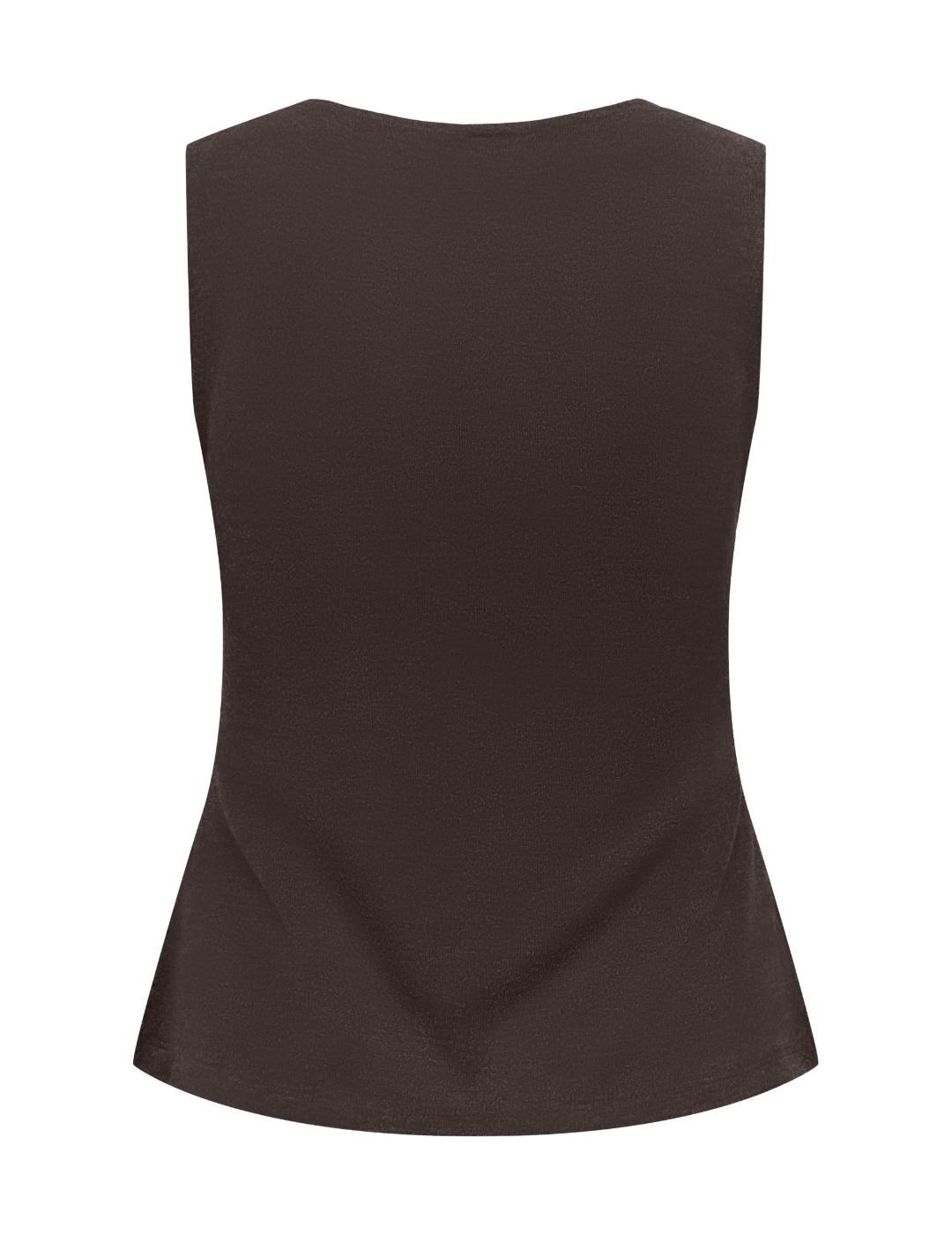 Chaleco Only Kaya chocolate punto botones para mujer