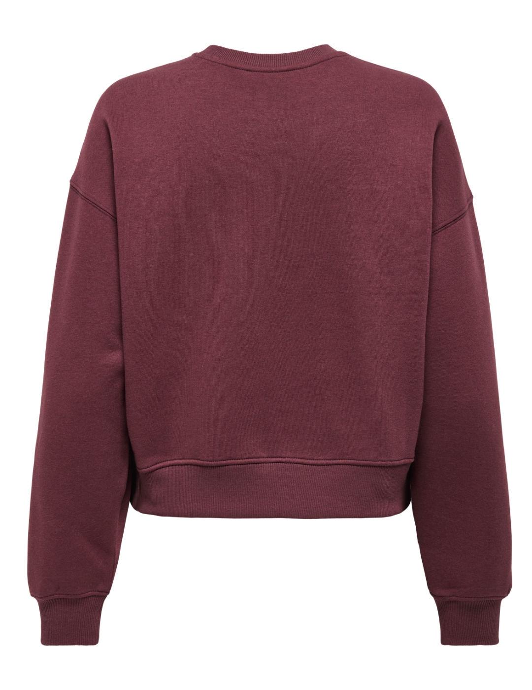 Sudadera Only Best La Vie burdeos cropped afelpada de mujer