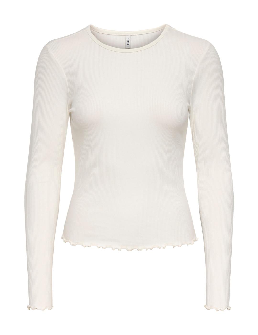 Camiseta Only Lina blanca canalé manga larga de mujer