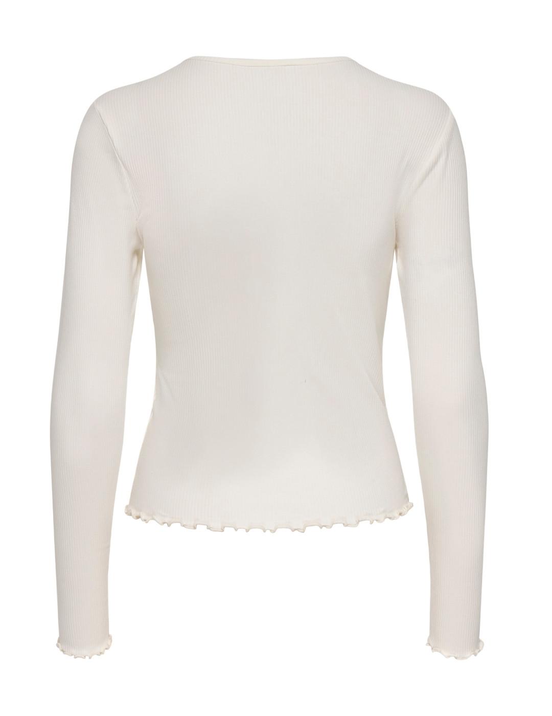 Camiseta Only Lina blanca canalé manga larga de mujer