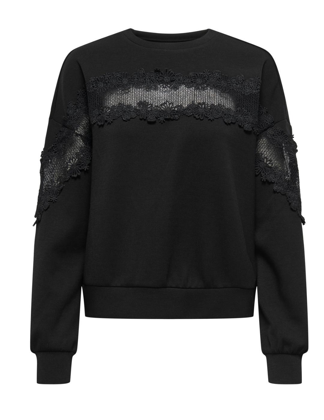 Sudadera Only Lemo negra cenefa encaje para mujer