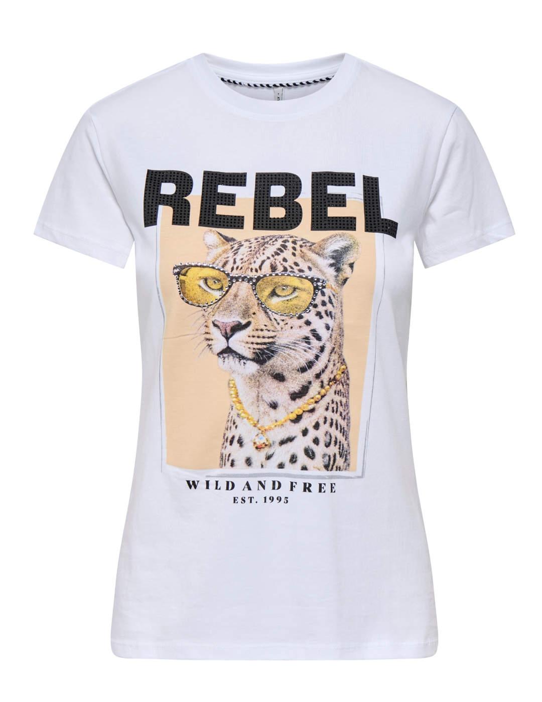 Camiseta Only Vibe blanca Leopardo manga corta de mujer
