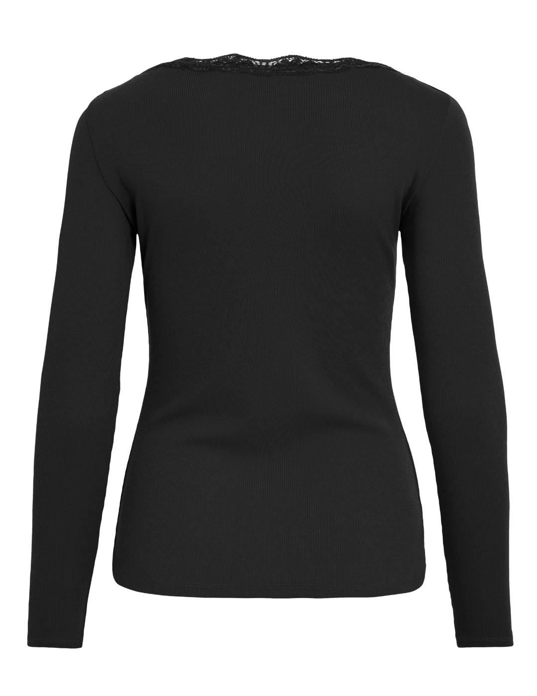 Camiseta Vila Lace con encaje negra manga larga para mujer