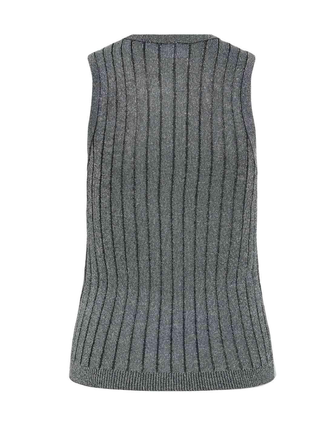 Top Vila Vermei Glitter plateado manga sisa para mujer