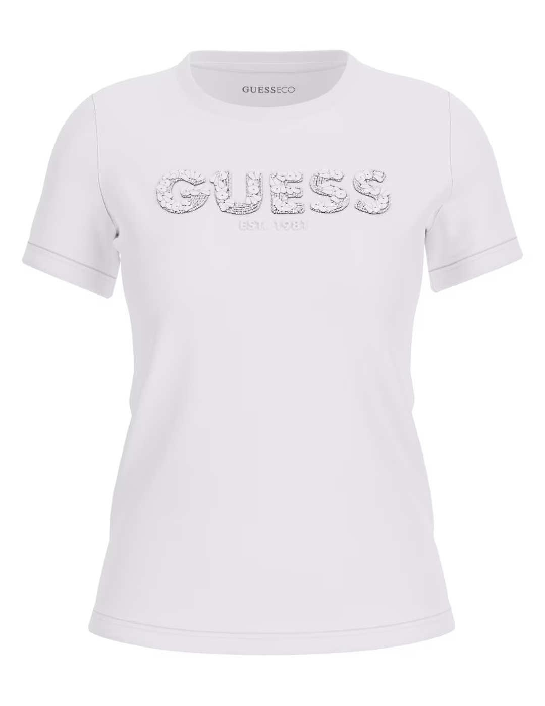 Camiseta Guess Segquins blanco manga corta para mujer