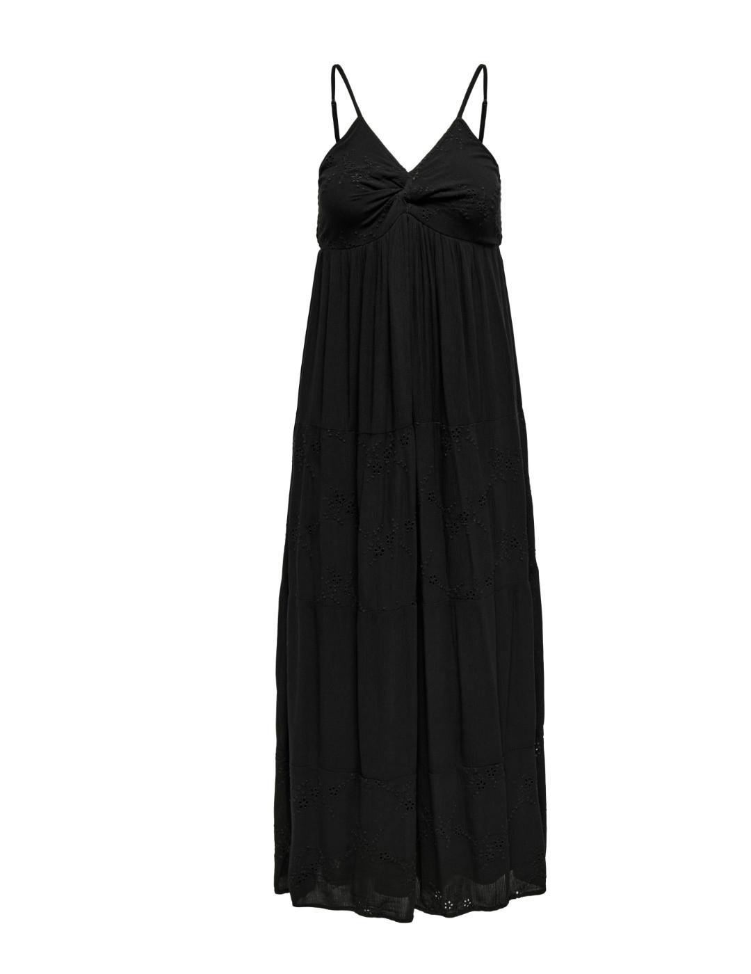Vestido Only Chiara maxi negro bordados tirantes para mujer