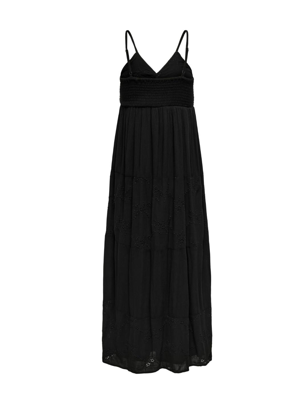 Vestido Only Chiara maxi negro bordados tirantes para mujer