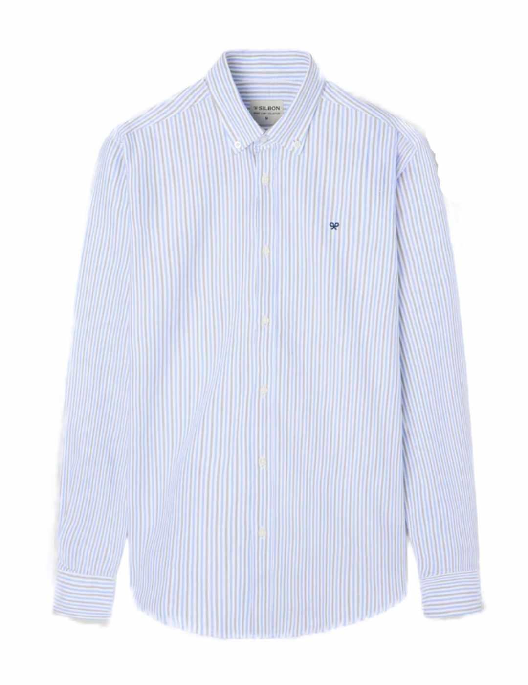 Camisa Silbon oxford sostenible rayas azul y verde hombre-Nh