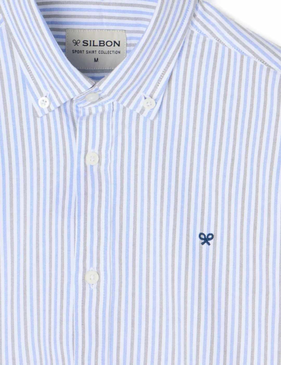 Camisa Silbon oxford sostenible rayas azul y verde hombre-Nh
