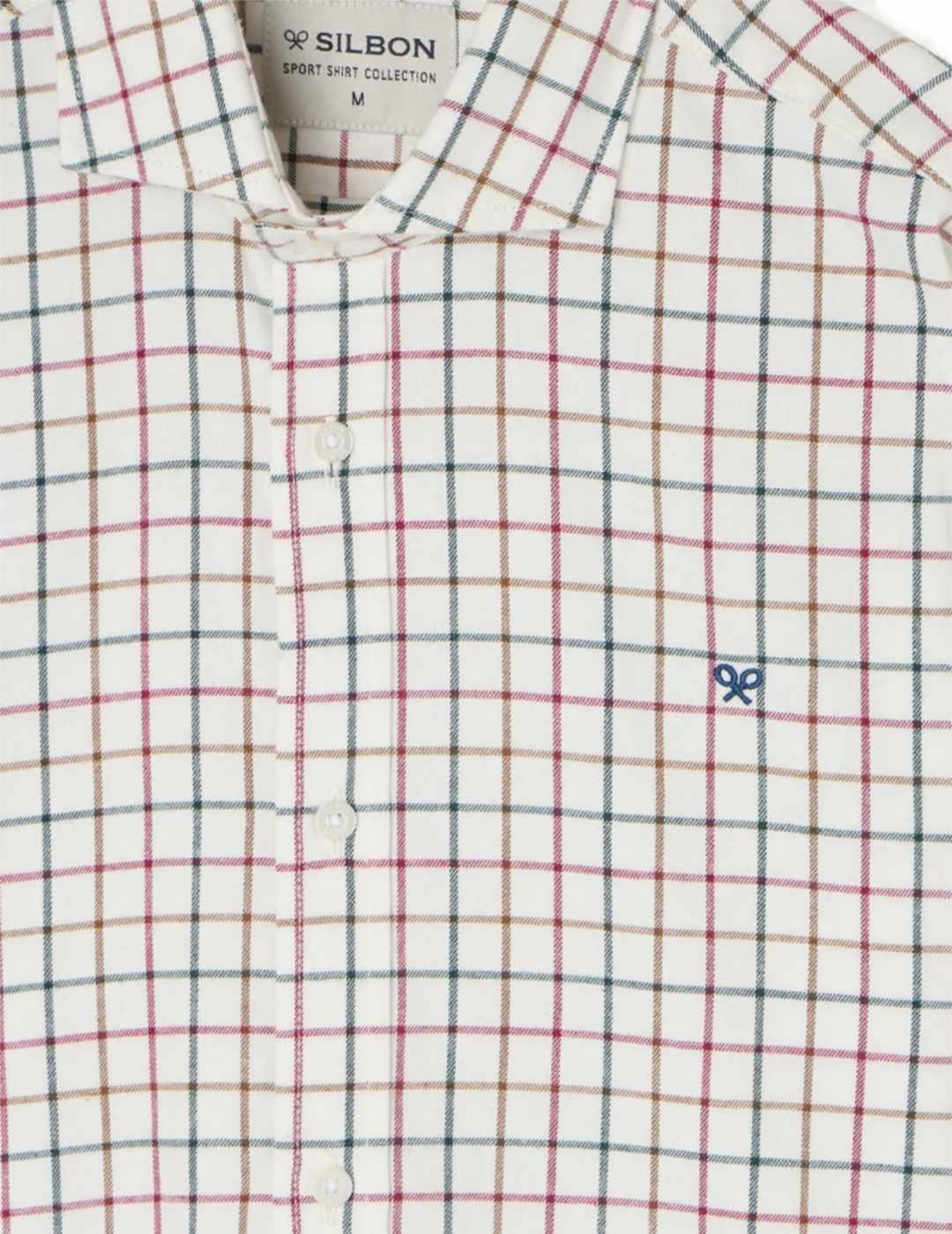 Camisa Silbon sport blanca cuadros tricolor para hombre