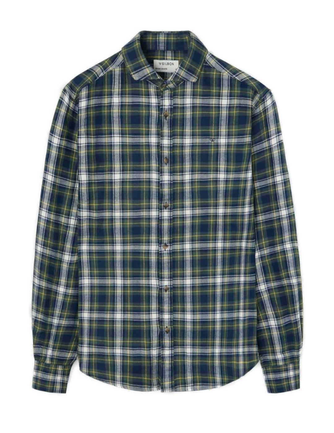 Camisa Silbon cuadro tartan  azul verde hombre